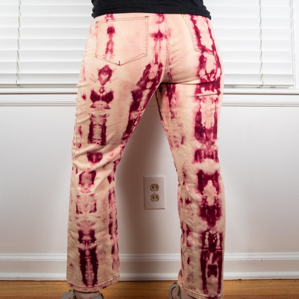 Upcycled Bleach Dyed Maroon Lee Jeans Size 12